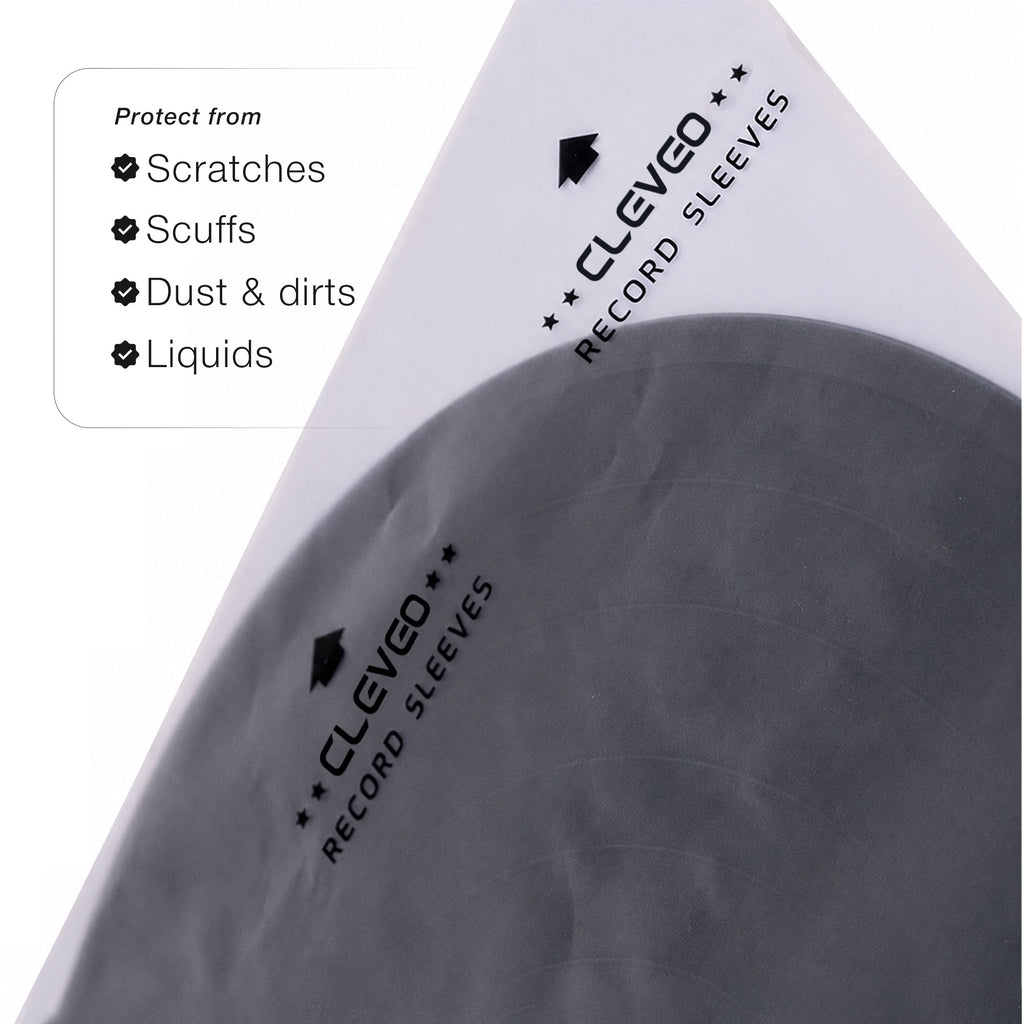 Cleveo Anti-Static Vinyl Record Inner Sleeves - 12" Rice Paper Acid-Free LP Sleeves - Clear Archival Quality - Premium Protection for Records Against Dust, Dirt, Scratches & Static