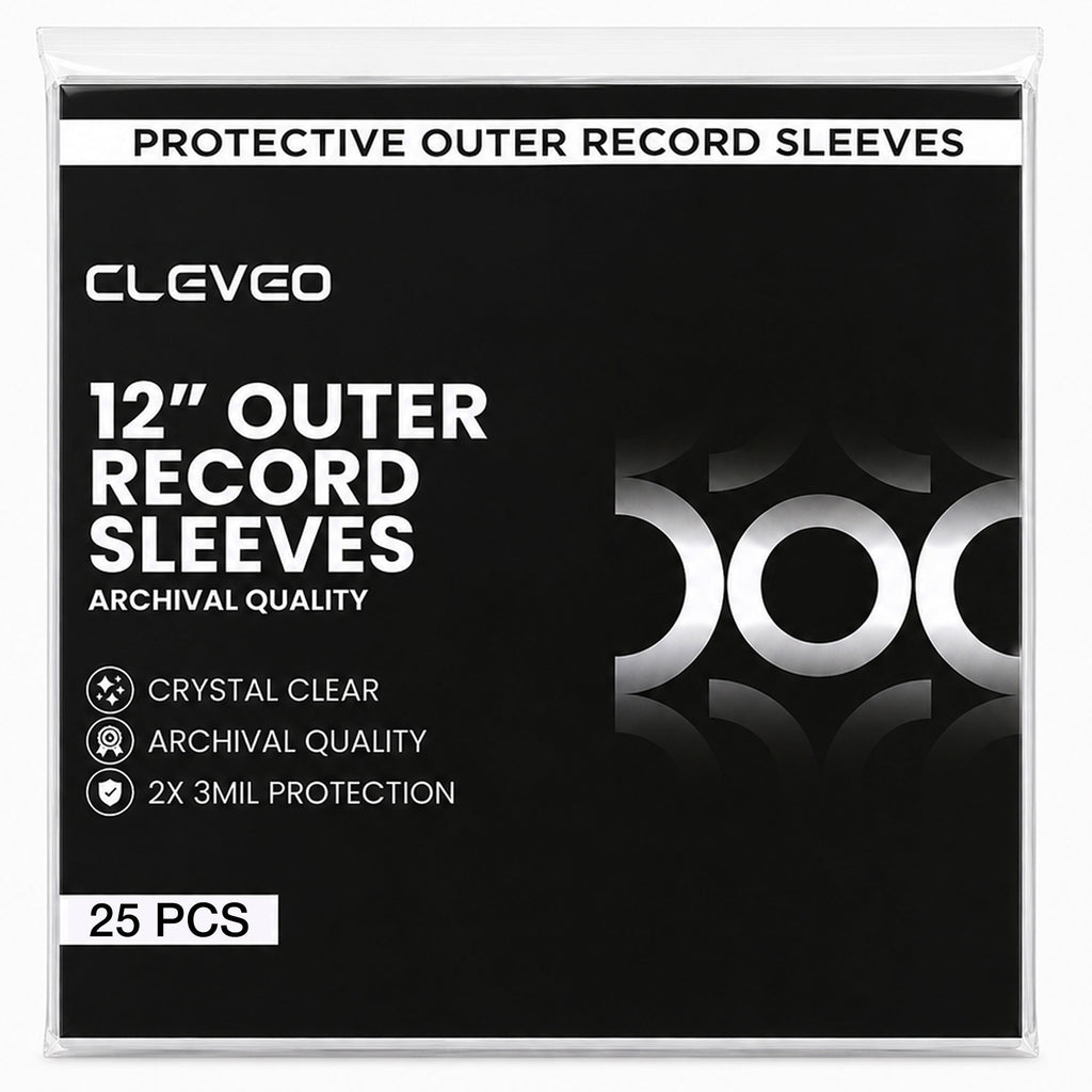 Cleveo Vinyl Record Outer Sleeves – Crystal Clear 3 Mil Polypropylene LP Covers | Anti-Static Acid-Free 12.75"