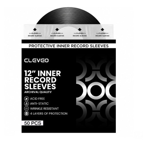 Cleveo Anti-Static Vinyl Record Inner Sleeves - 12" Rice Paper Acid-Free LP Sleeves - Clear Archival Quality - Premium Protection for Records Against Dust, Dirt, Scratches & Static