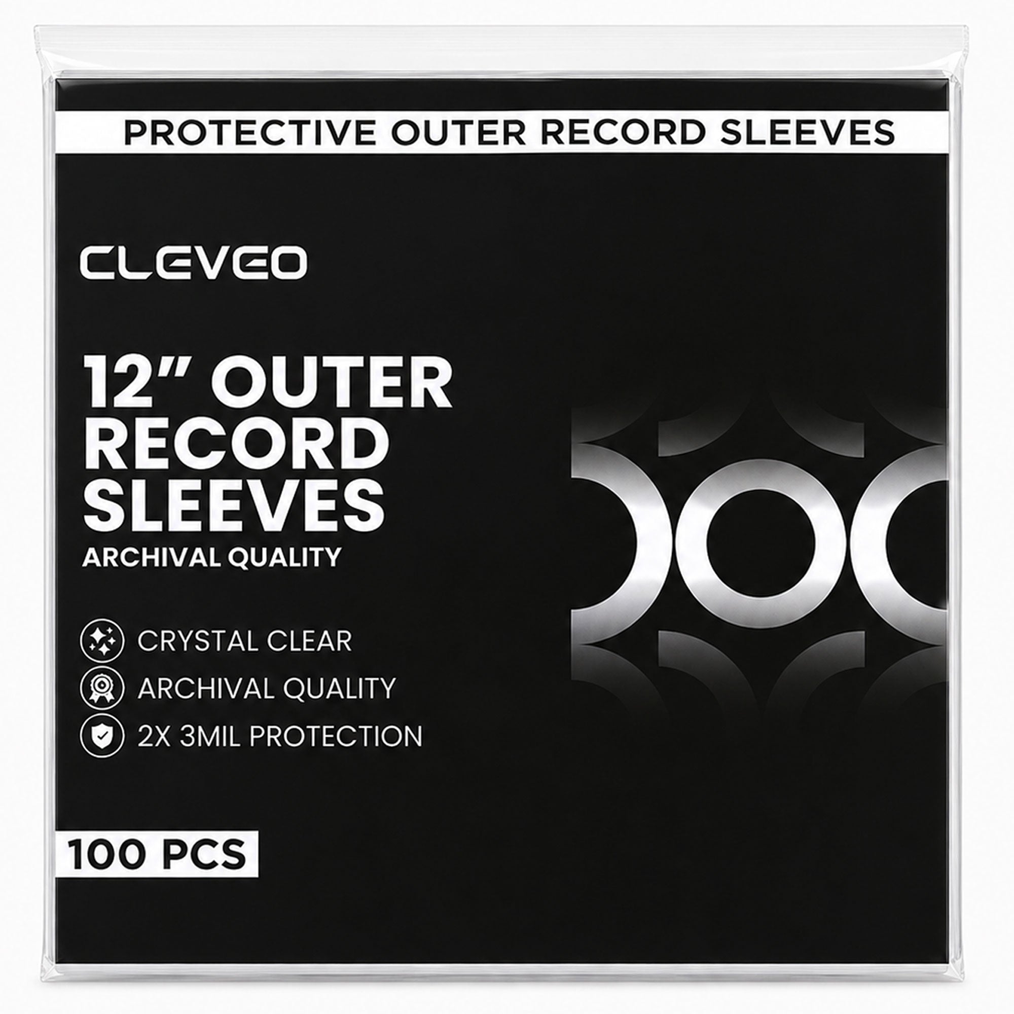 Cleveo Vinyl Record Outer Sleeves - 12.75" x 12.75" Crystal Clear 3 Mil Polypropylene LP Covers - Archival Quality Anti-Static Acid-Free - Perfect Fit Protection Against Dust, Dirt & Scratches