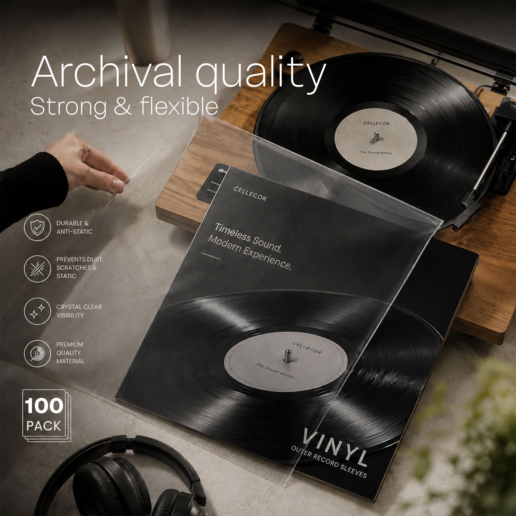 Cleveo Vinyl Record Outer Sleeves - 12.75" x 12.75" Crystal Clear 3 Mil Polypropylene LP Covers - Archival Quality Anti-Static Acid-Free - Perfect Fit Protection Against Dust, Dirt & Scratches